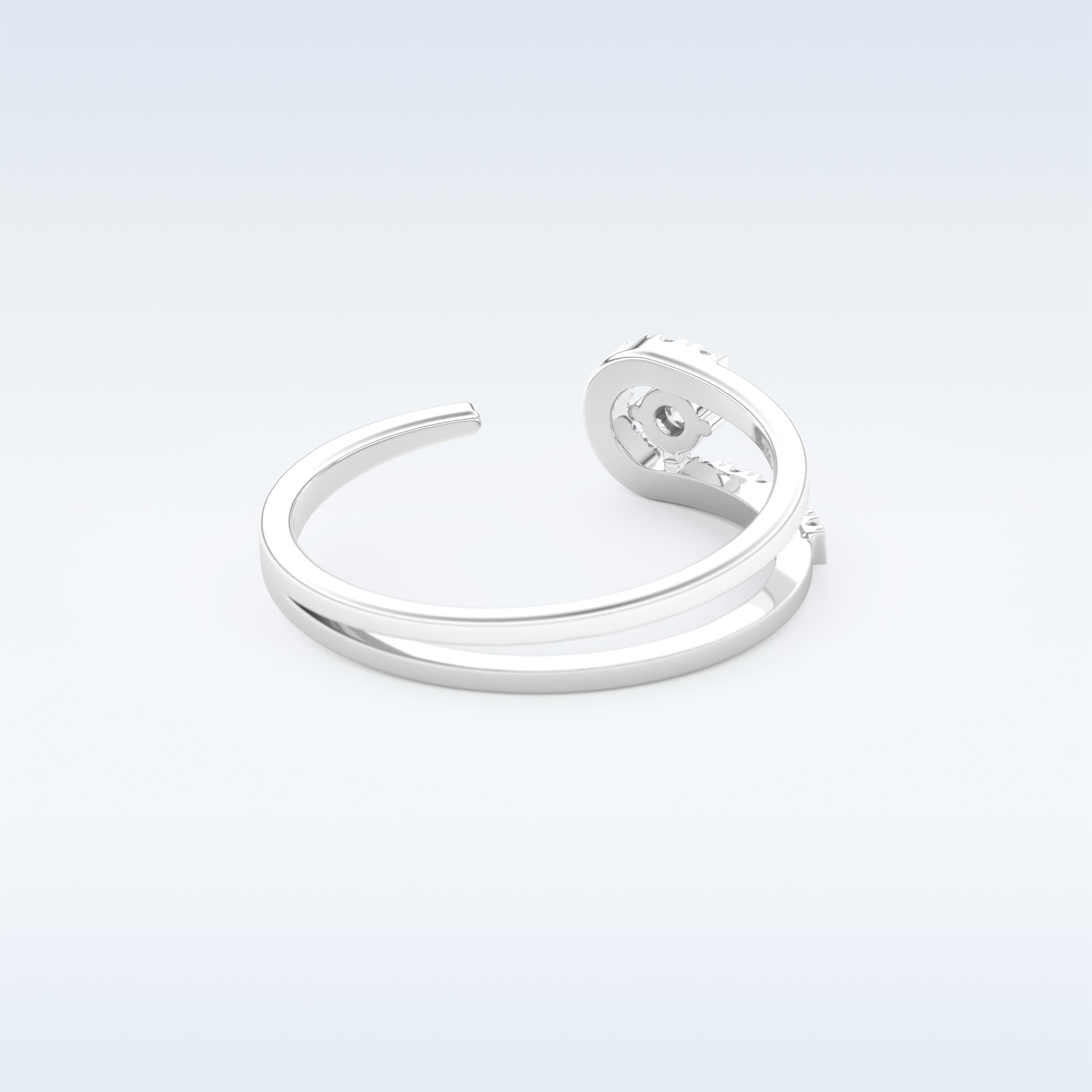 Open Split Shank Wedding Band with 0.13 CT Round Cut Moissanite