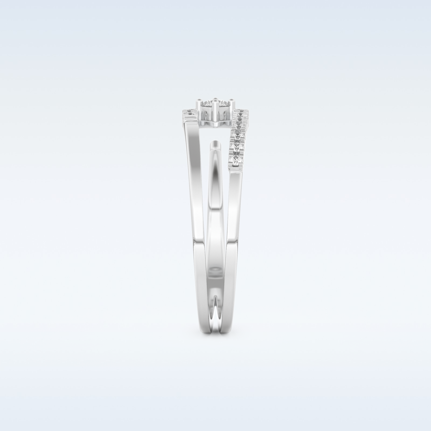 Open Split Shank Wedding Band with 0.13 CT Round Cut Moissanite