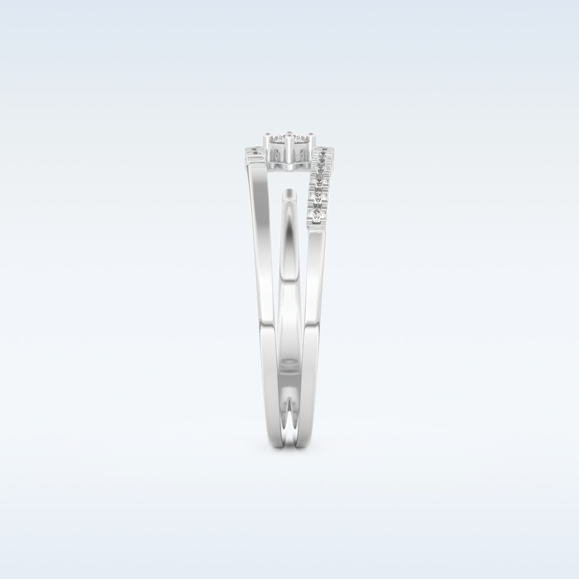 Open Split Shank Wedding Band with 0.13 CT Round Cut Moissanite