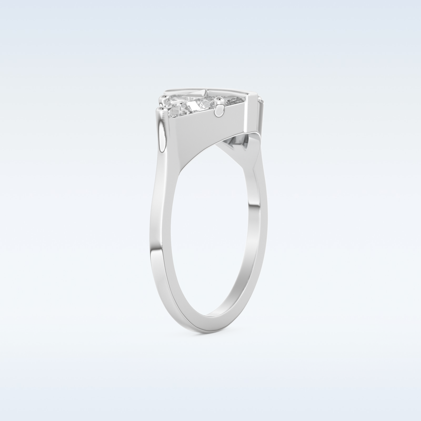 Stunning Wedding Band with 2.18 CT Trillion Curved, Triangle, Baguette Cut Moissanite