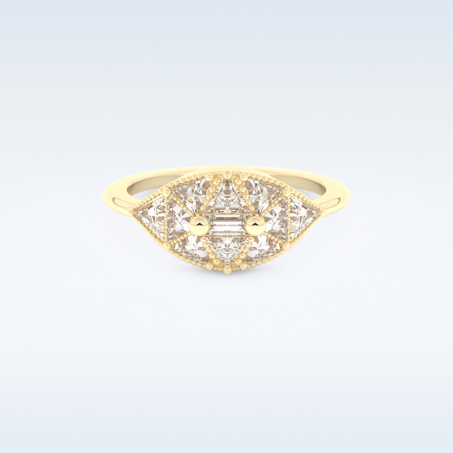 Cluster Wedding Band with 1.51 CT Triangle & Baguette Straight  Cut Moissanite