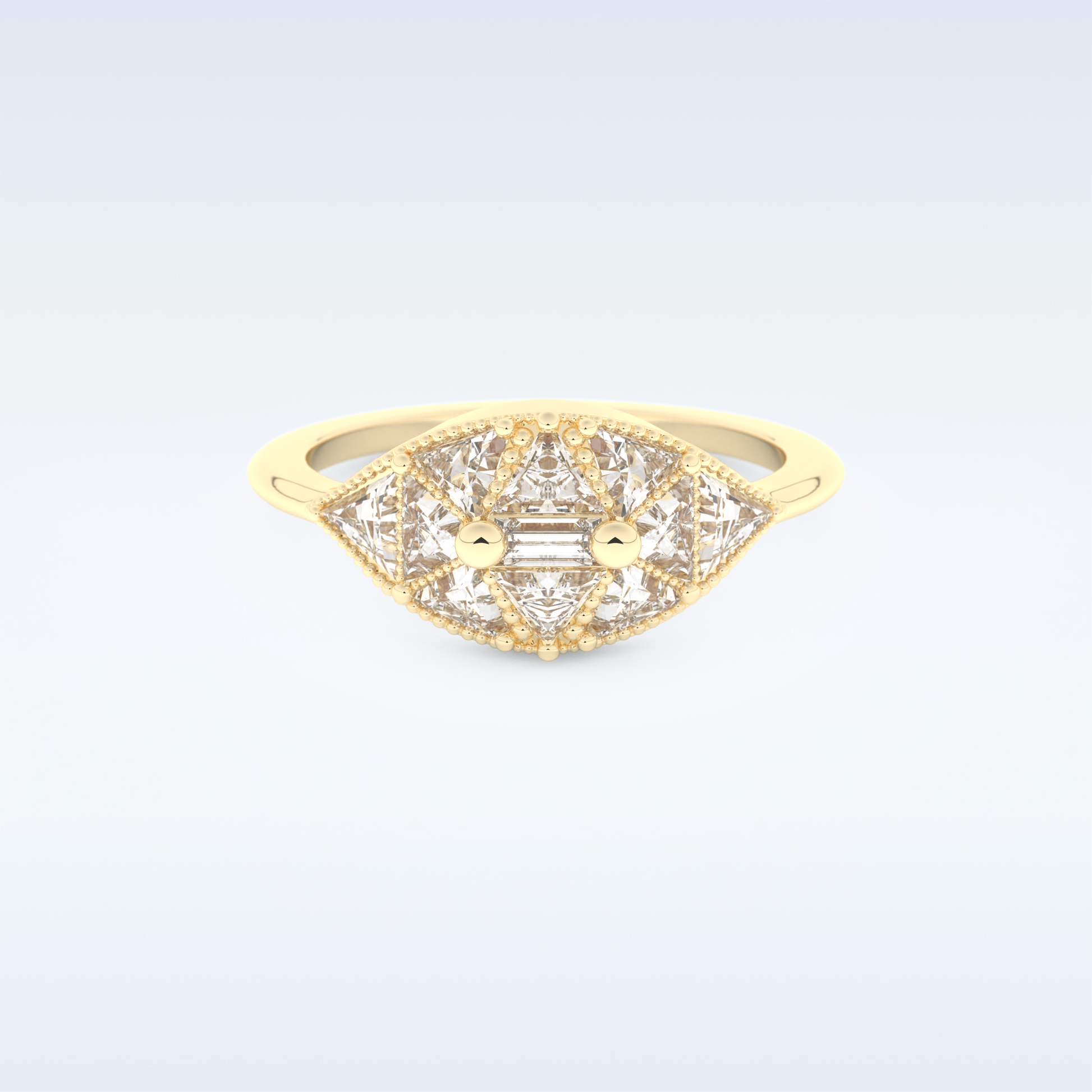 Cluster Wedding Band with 1.51 CT Triangle & Baguette Straight  Cut Moissanite