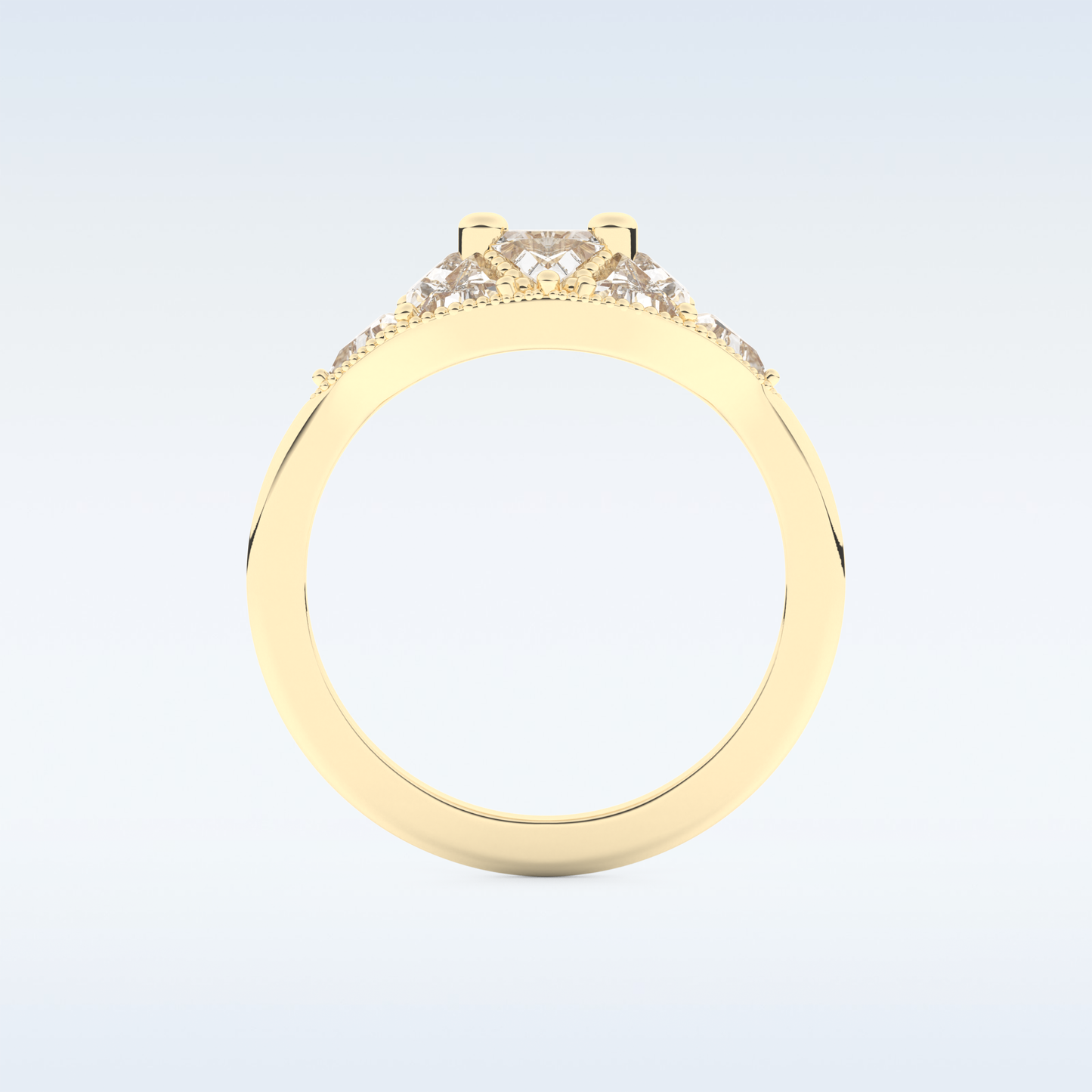 Cluster Wedding Band with 1.51 CT Triangle & Baguette Straight  Cut Moissanite