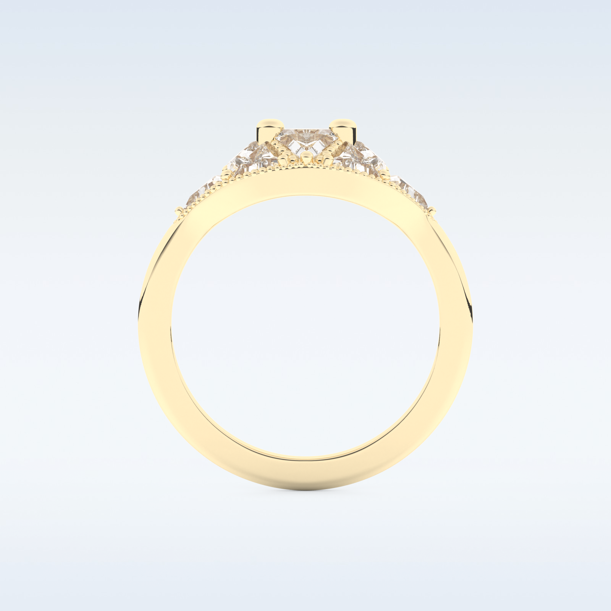 Cluster Wedding Band with 1.51 CT Triangle & Baguette Straight  Cut Moissanite