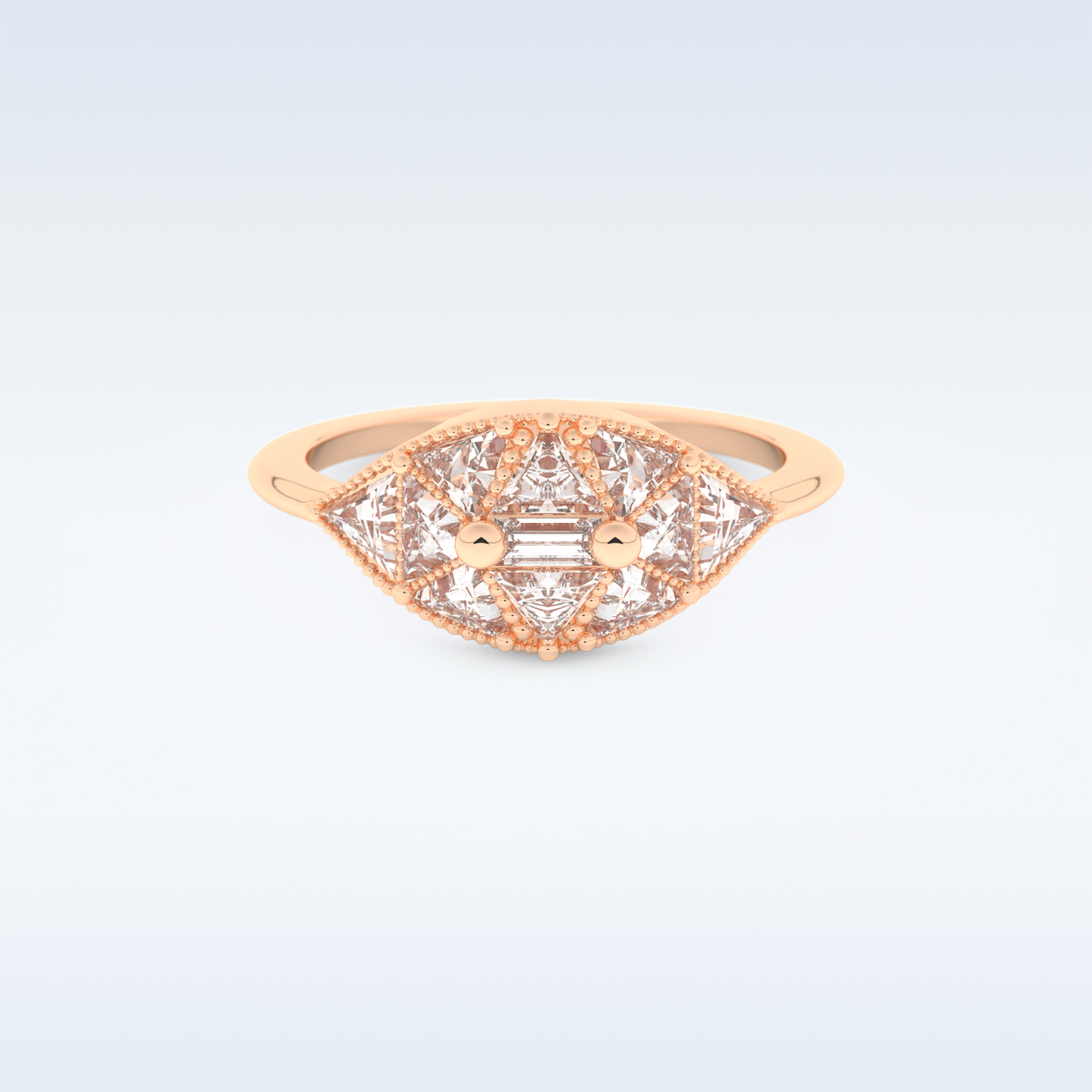 Cluster Wedding Band with 1.51 CT Triangle & Baguette Straight  Cut Moissanite