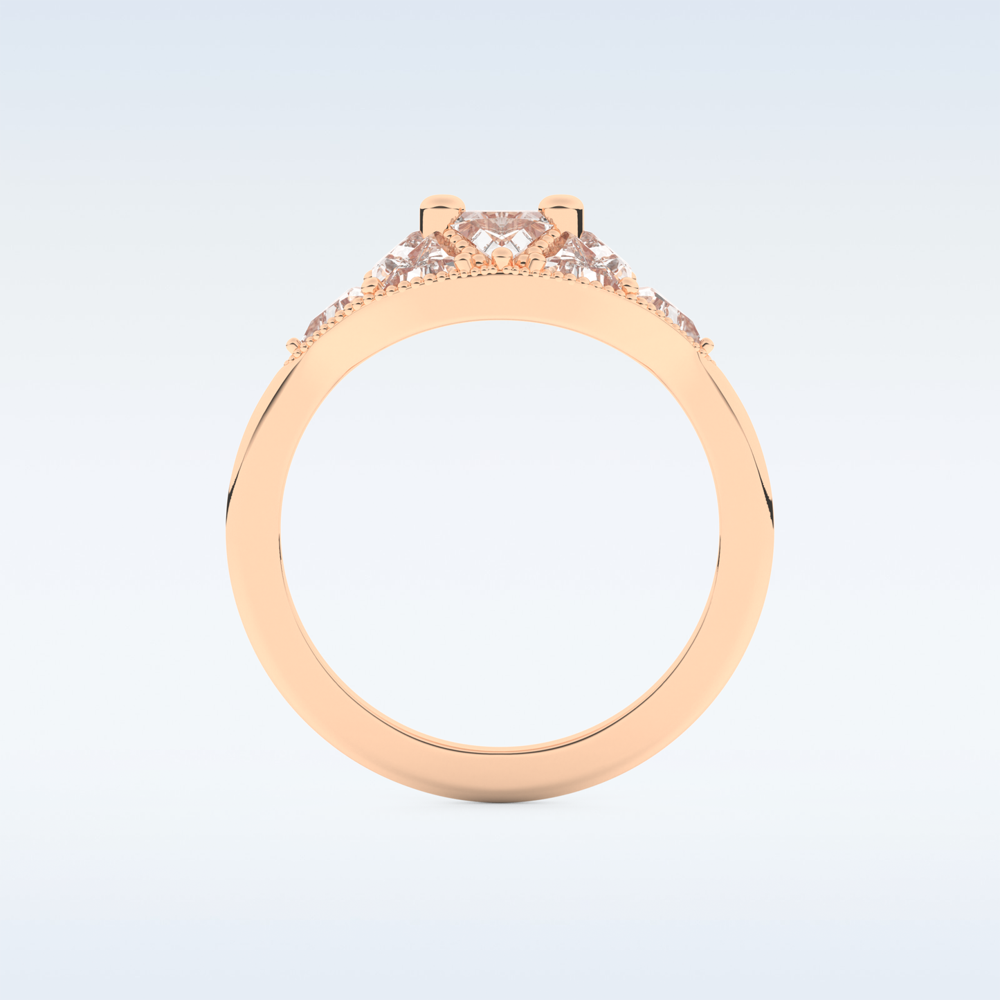 Cluster Wedding Band with 1.51 CT Triangle & Baguette Straight  Cut Moissanite