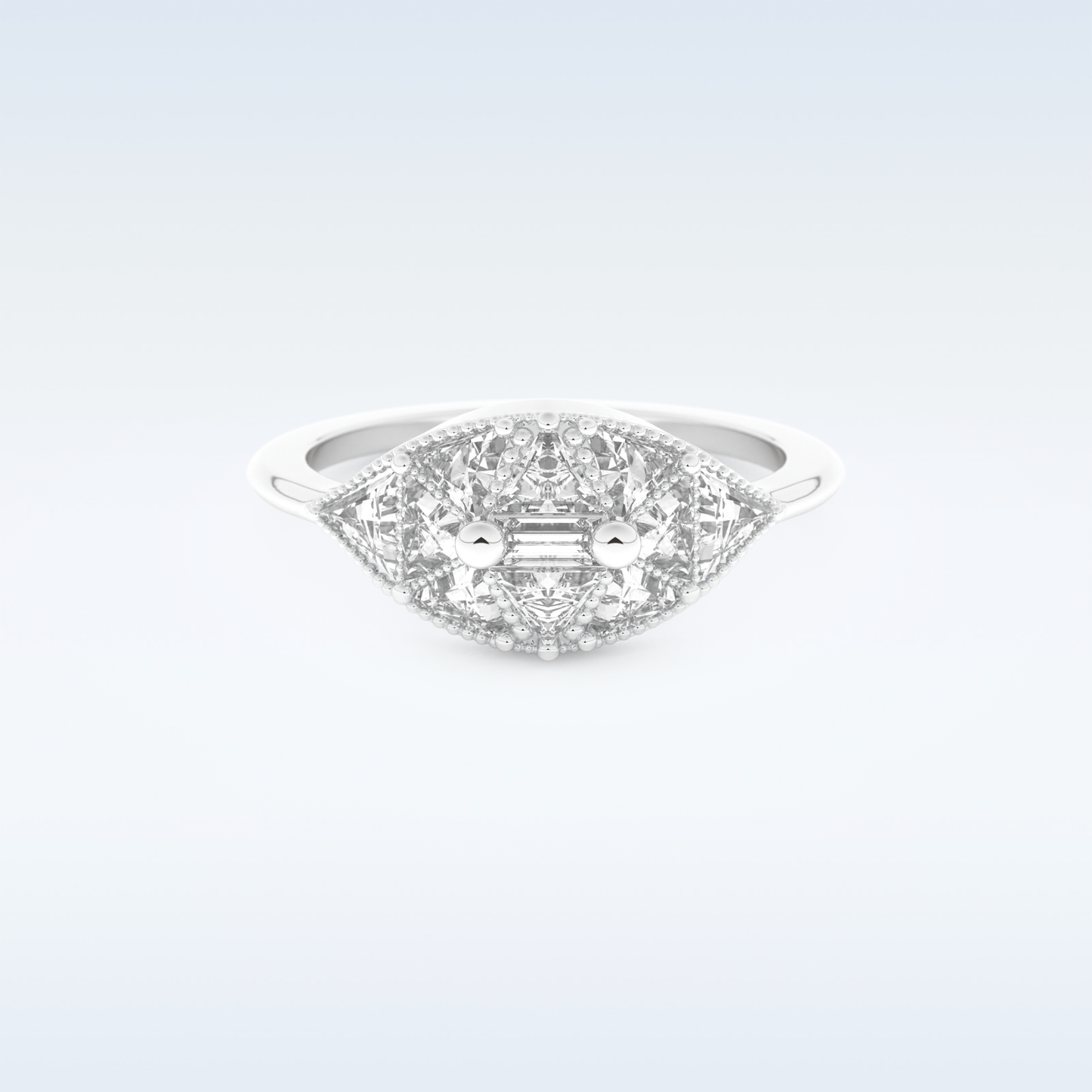 Cluster Wedding Band with 1.51 CT Triangle & Baguette Straight  Cut Moissanite