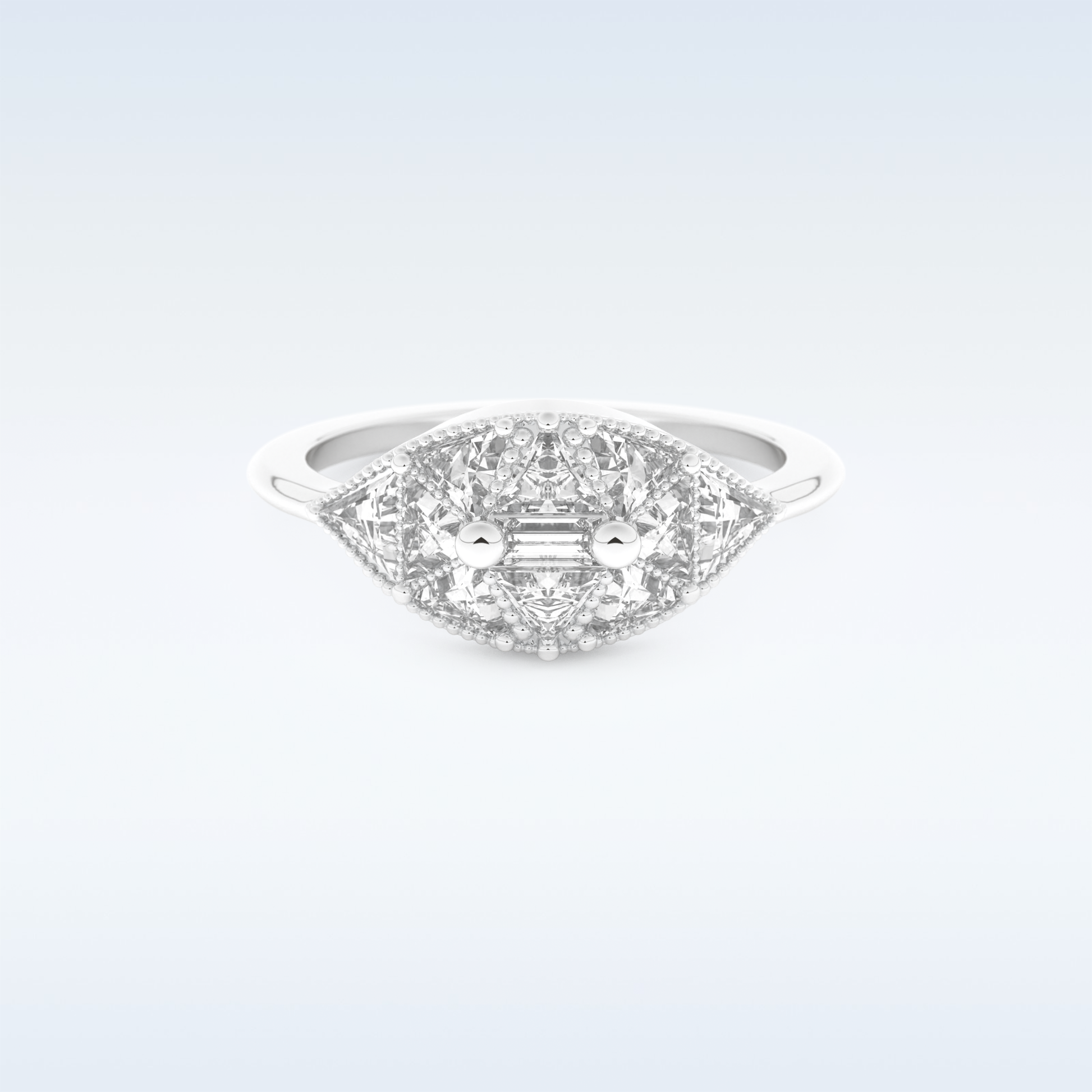 Cluster Wedding Band with 1.51 CT Triangle & Baguette Straight  Cut Moissanite