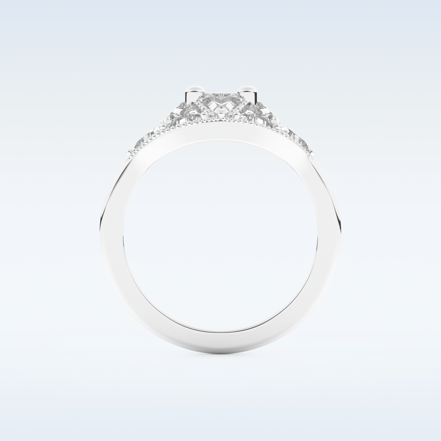 Cluster Wedding Band with 1.51 CT Triangle & Baguette Straight  Cut Moissanite