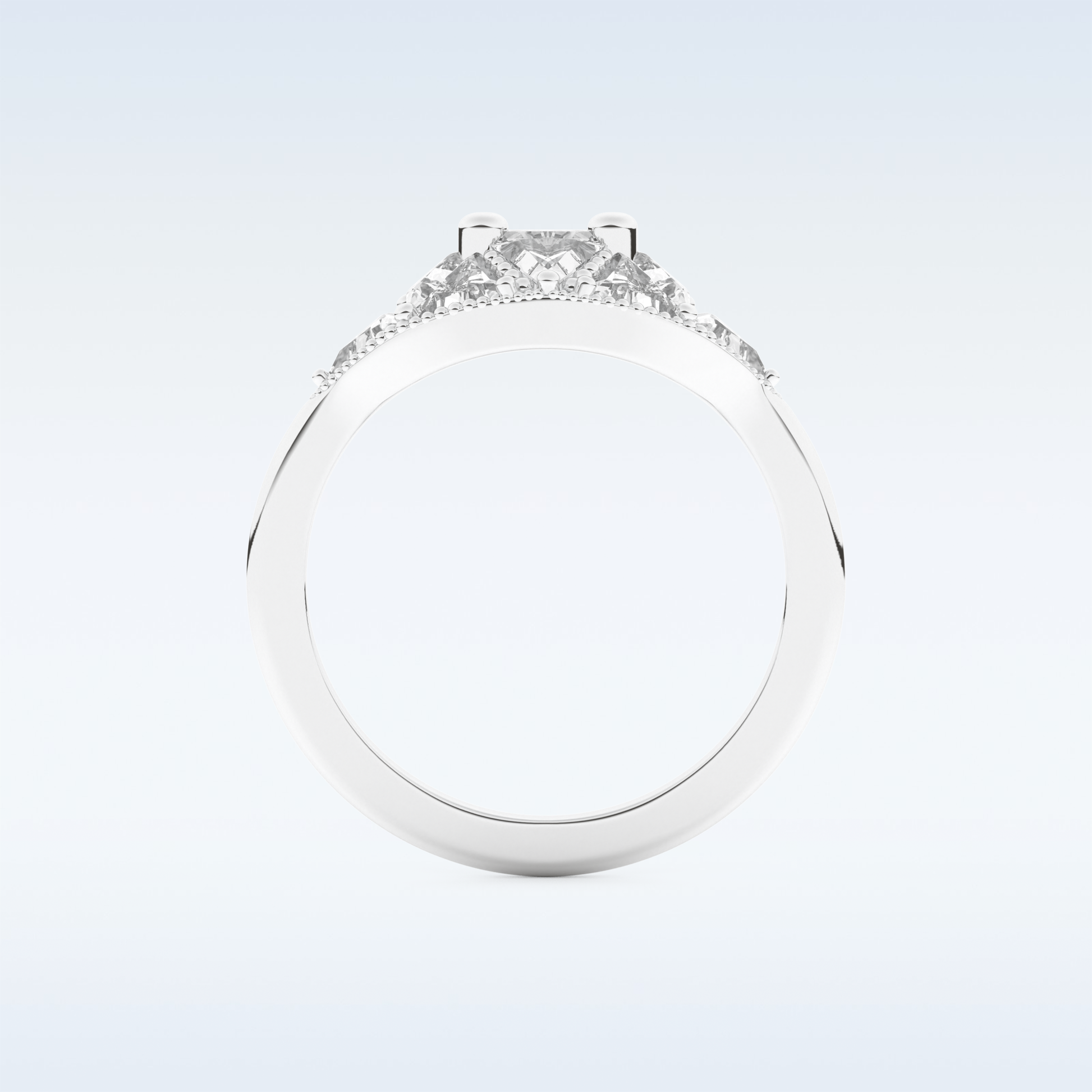 Cluster Wedding Band with 1.51 CT Triangle & Baguette Straight  Cut Moissanite