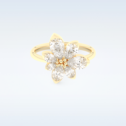 Floral Style Wedding Band with 1.57 CT Pear Cut Moissanite