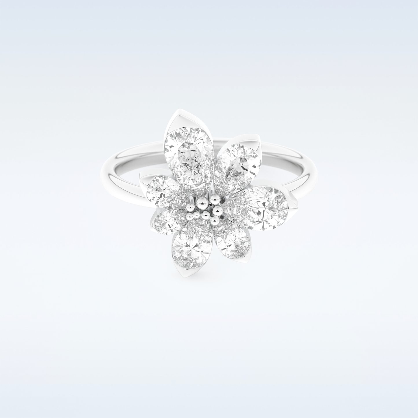 Floral Style Wedding Band with 1.57 CT Pear Cut Moissanite