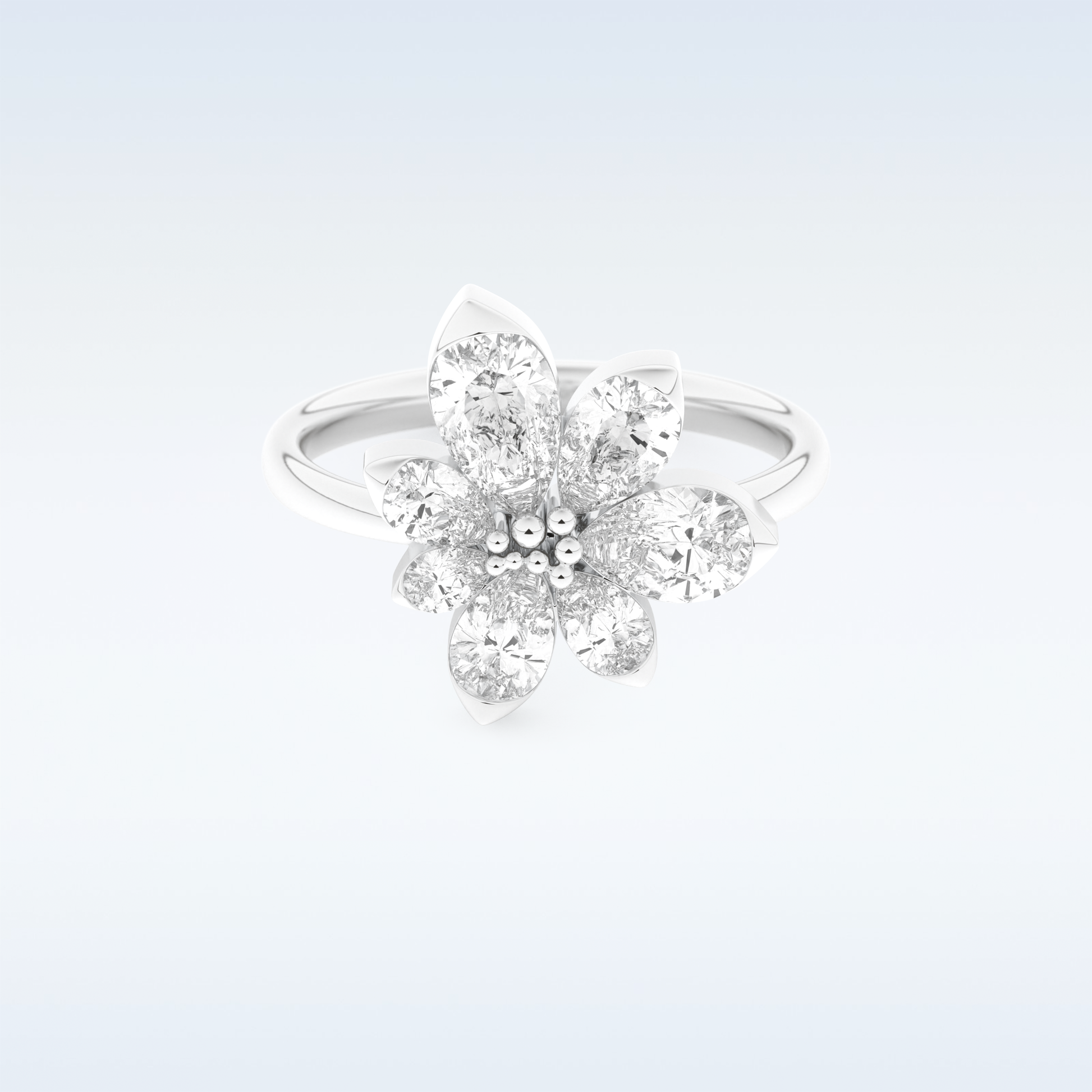 Floral Style Wedding Band with 1.57 CT Pear Cut Moissanite