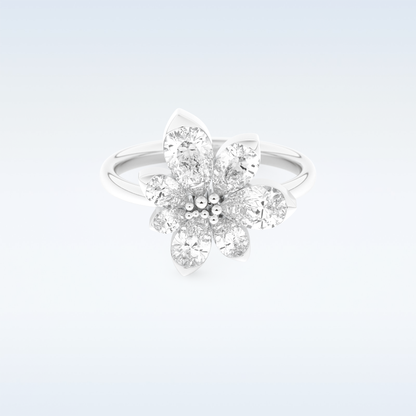 Floral Style Wedding Band with 1.57 CT Pear Cut Moissanite