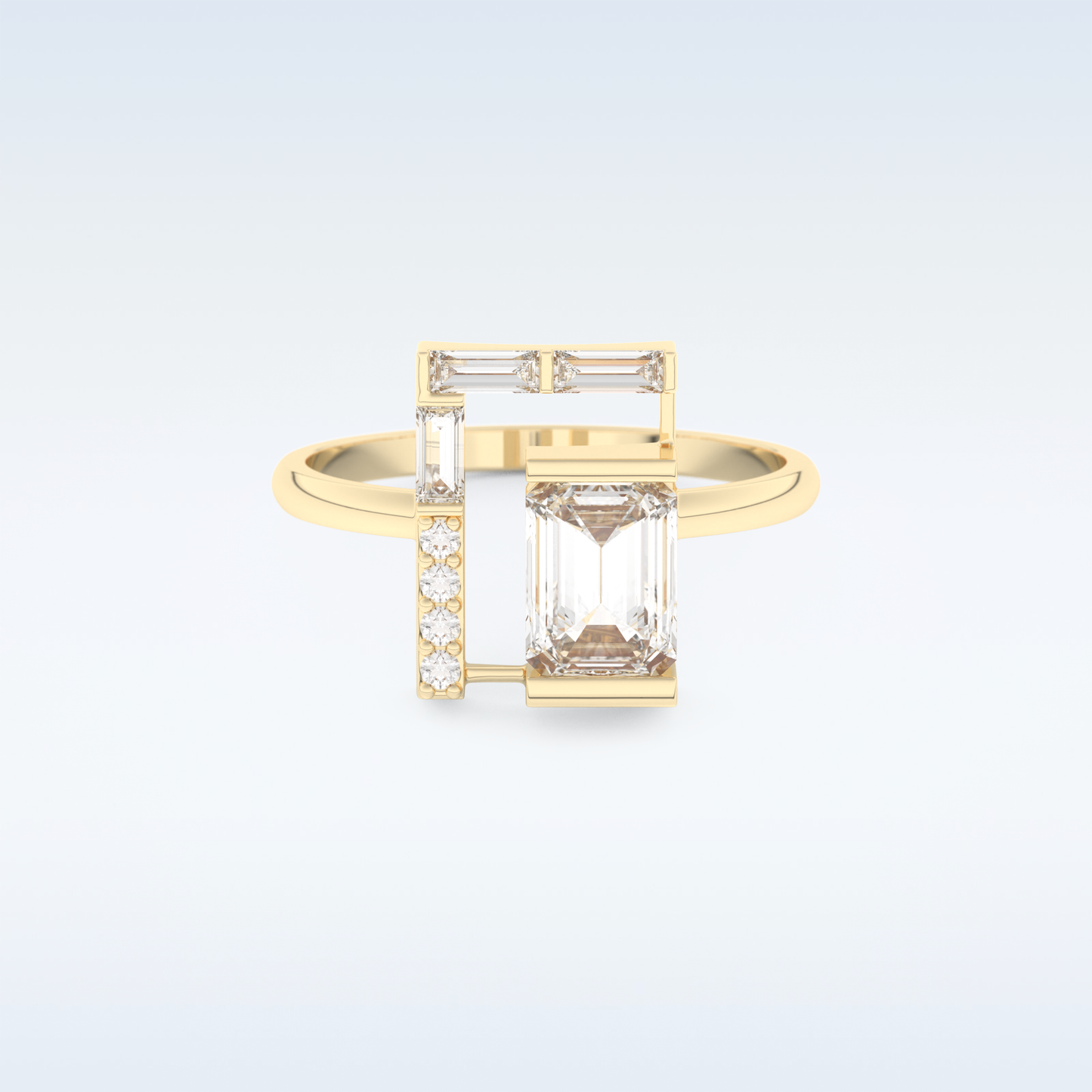 Geometric Wedding Band with 1.0 CT Round, Emerald & Baguette Cut Moissanite