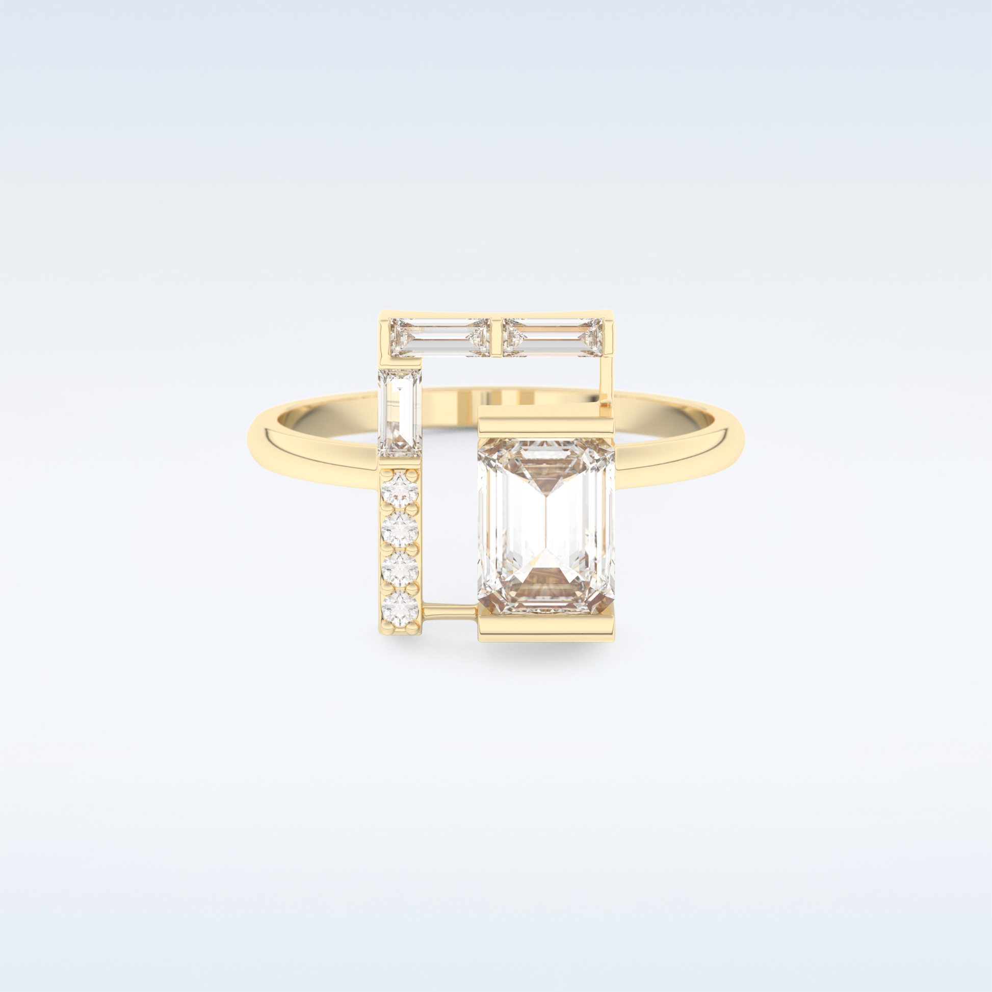 Geometric Wedding Band with 1.0 CT Round, Emerald & Baguette Cut Moissanite