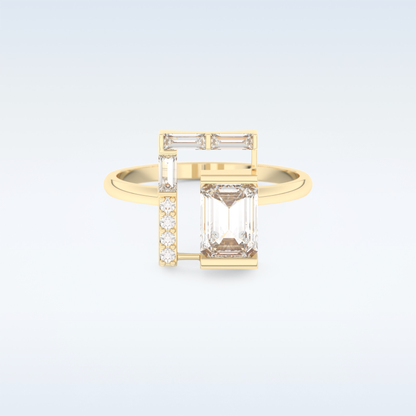 Geometric Wedding Band with 1.0 CT Round, Emerald & Baguette Cut Moissanite