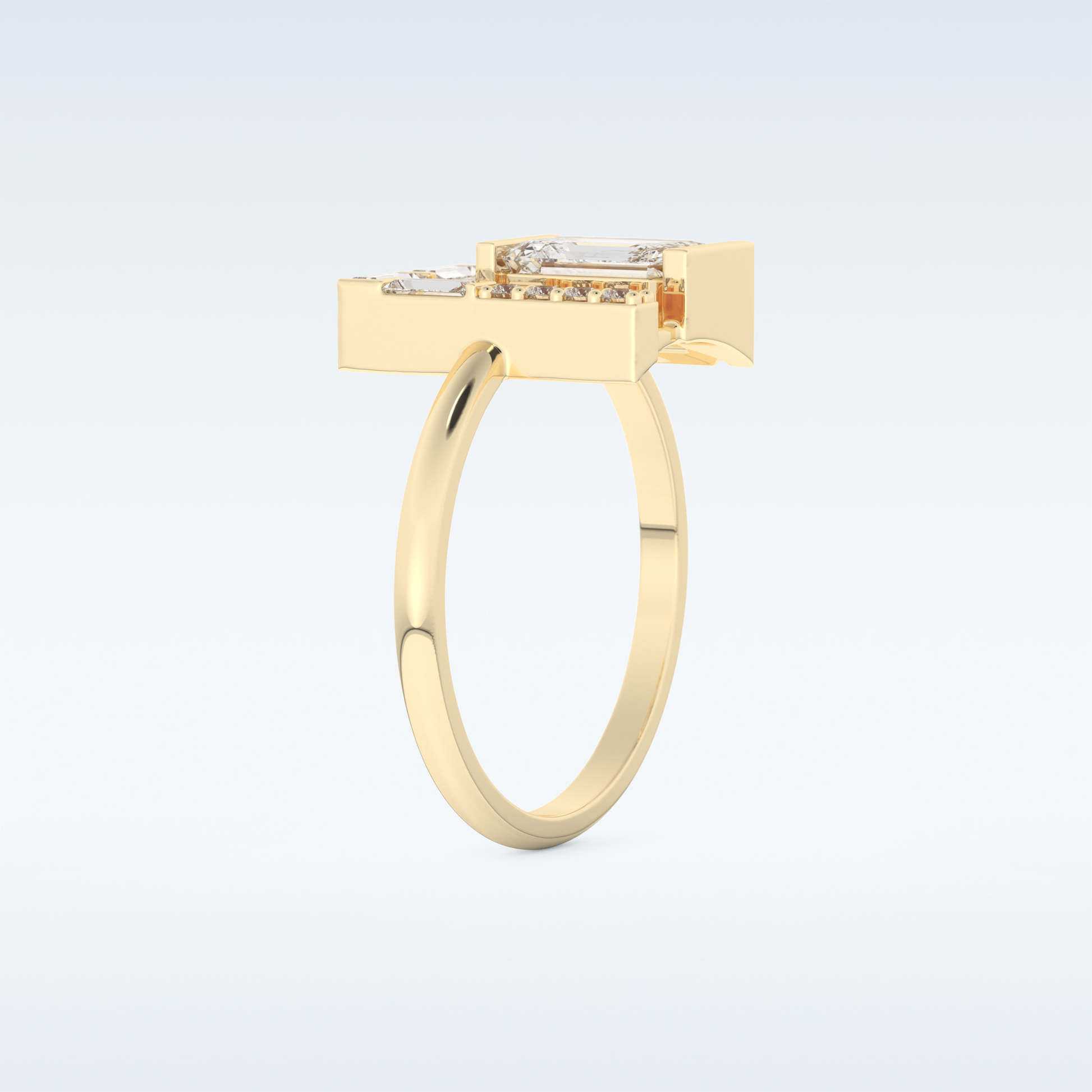 Geometric Wedding Band with 1.0 CT Round, Emerald & Baguette Cut Moissanite