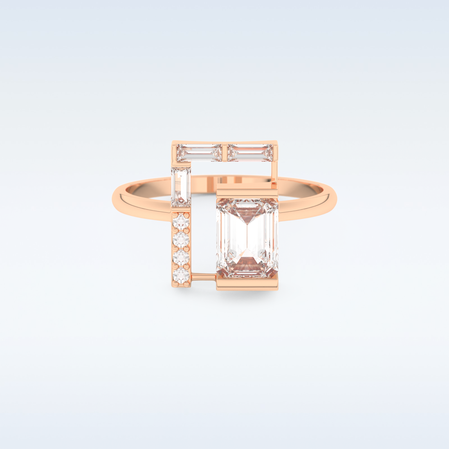 Geometric Wedding Band with 1.0 CT Round, Emerald & Baguette Cut Moissanite