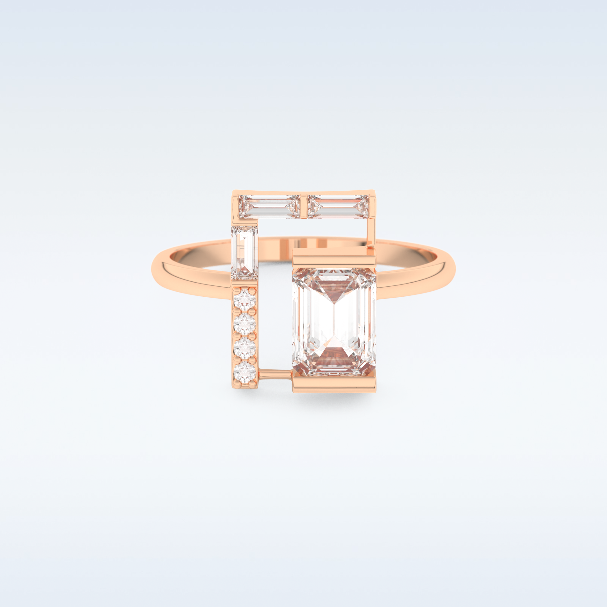 Geometric Wedding Band with 1.0 CT Round, Emerald & Baguette Cut Moissanite