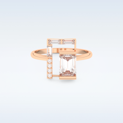 Geometric Wedding Band with 1.0 CT Round, Emerald & Baguette Cut Moissanite