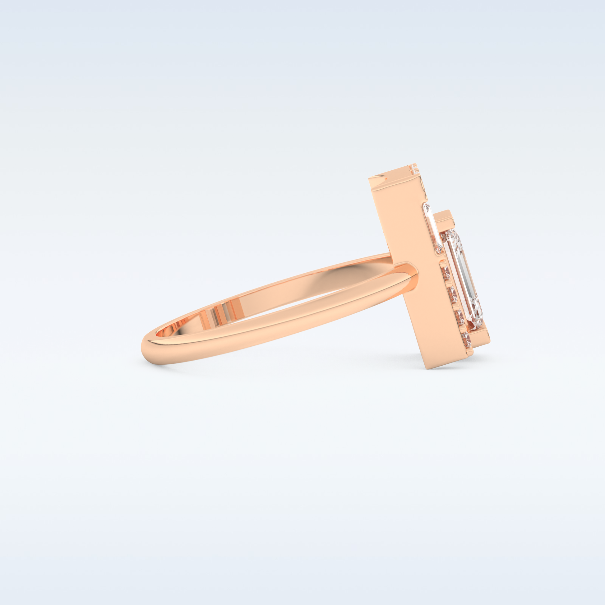 Geometric Wedding Band with 1.0 CT Round, Emerald & Baguette Cut Moissanite