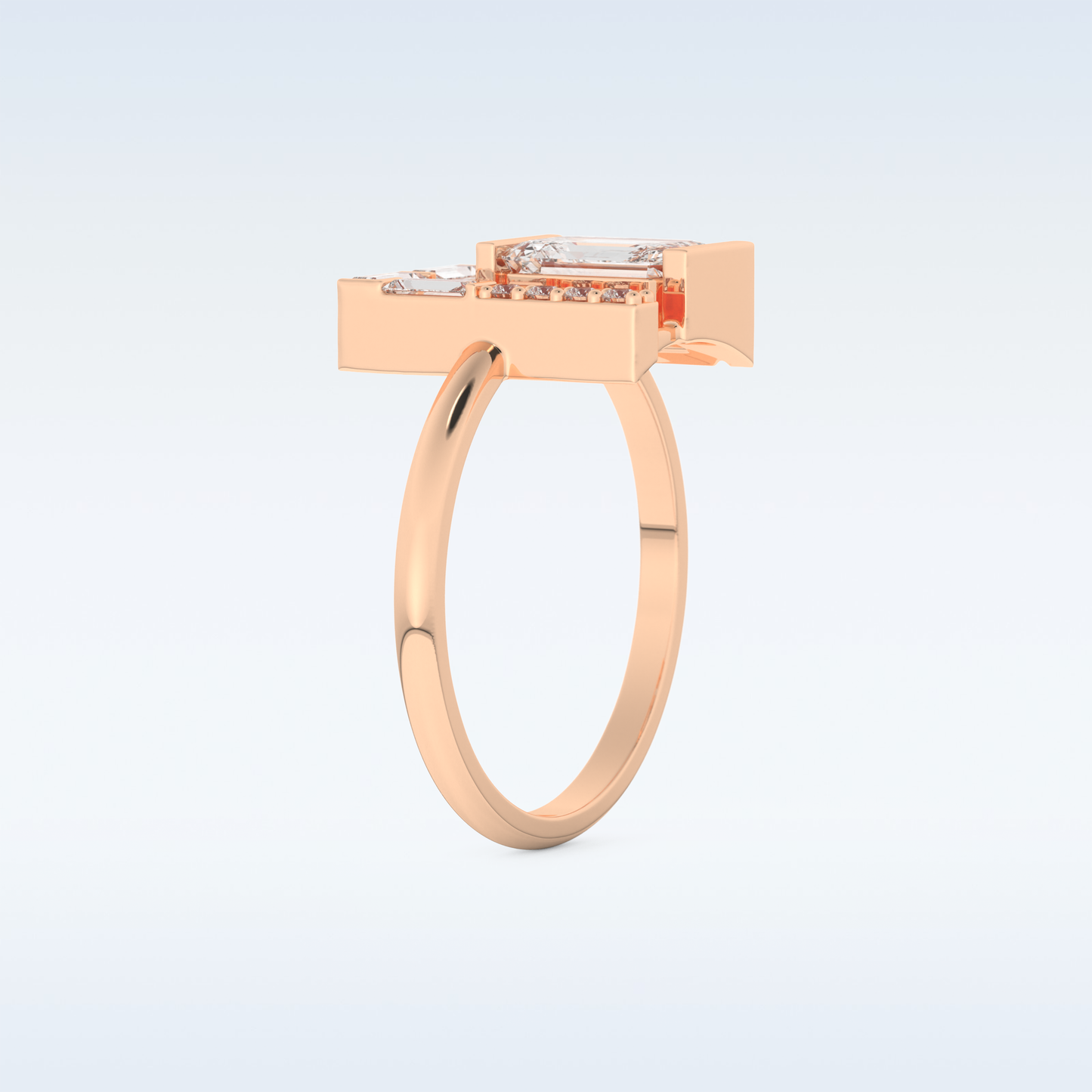 Geometric Wedding Band with 1.0 CT Round, Emerald & Baguette Cut Moissanite