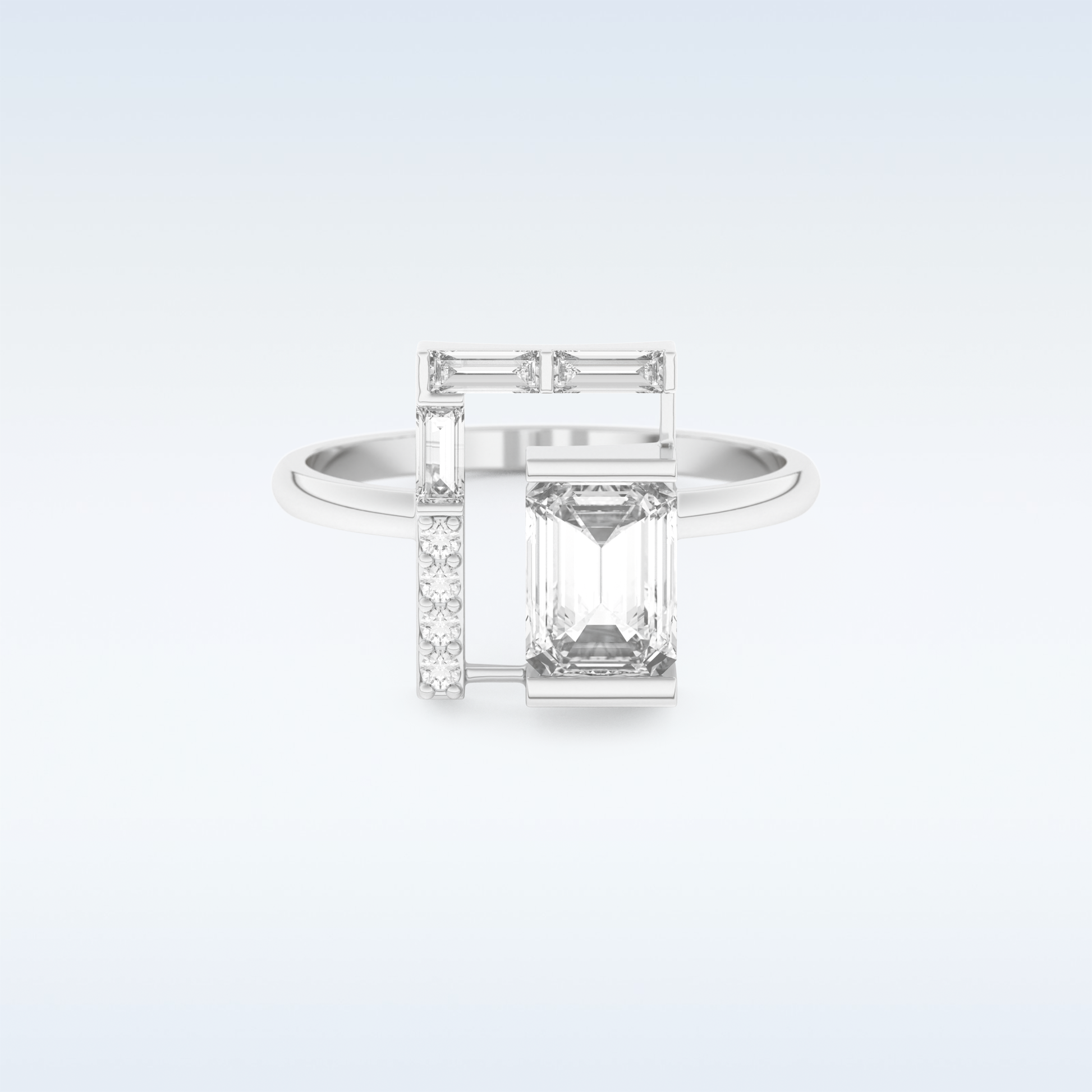 Geometric Wedding Band with 1.0 CT Round, Emerald & Baguette Cut Moissanite