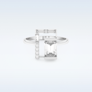 Geometric Wedding Band with 1.0 CT Round, Emerald & Baguette Cut Moissanite