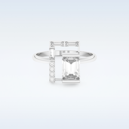 Geometric Wedding Band with 1.0 CT Round, Emerald & Baguette Cut Moissanite