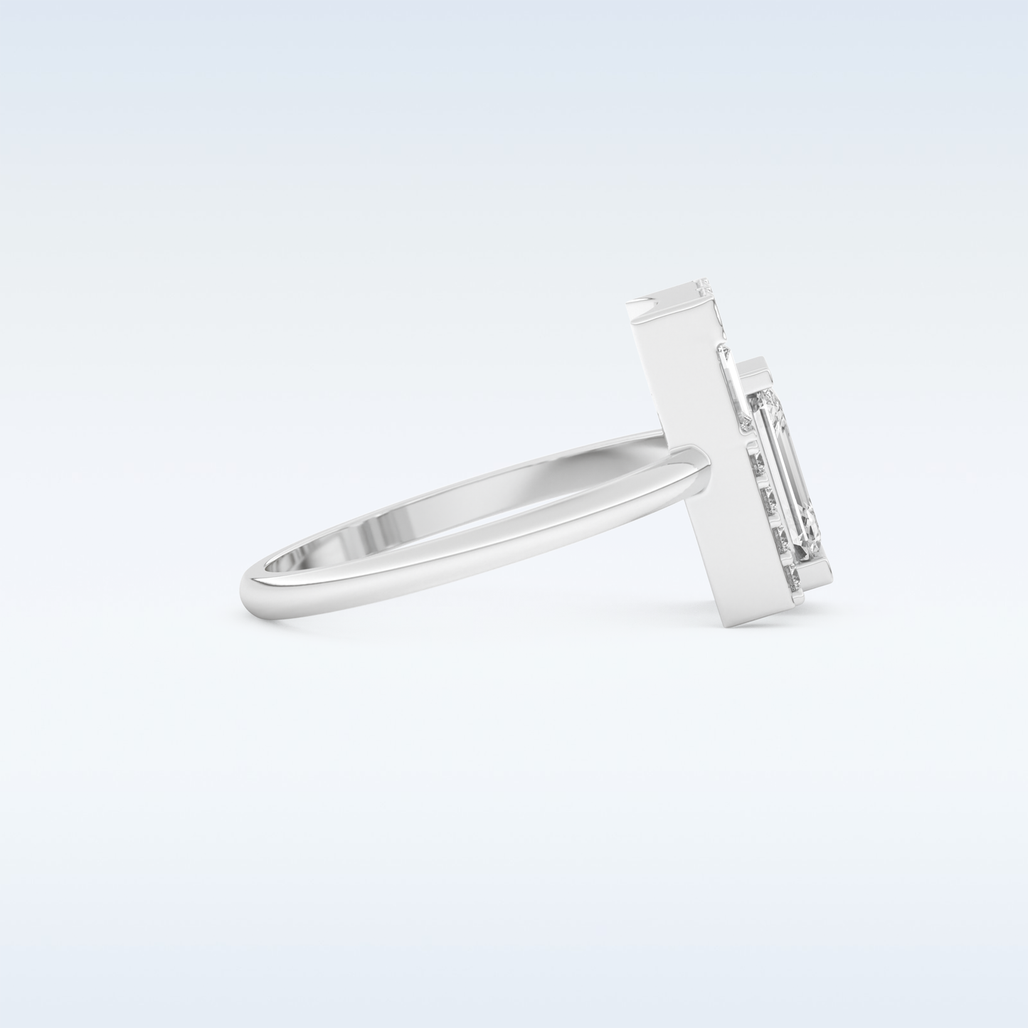 Geometric Wedding Band with 1.0 CT Round, Emerald & Baguette Cut Moissanite