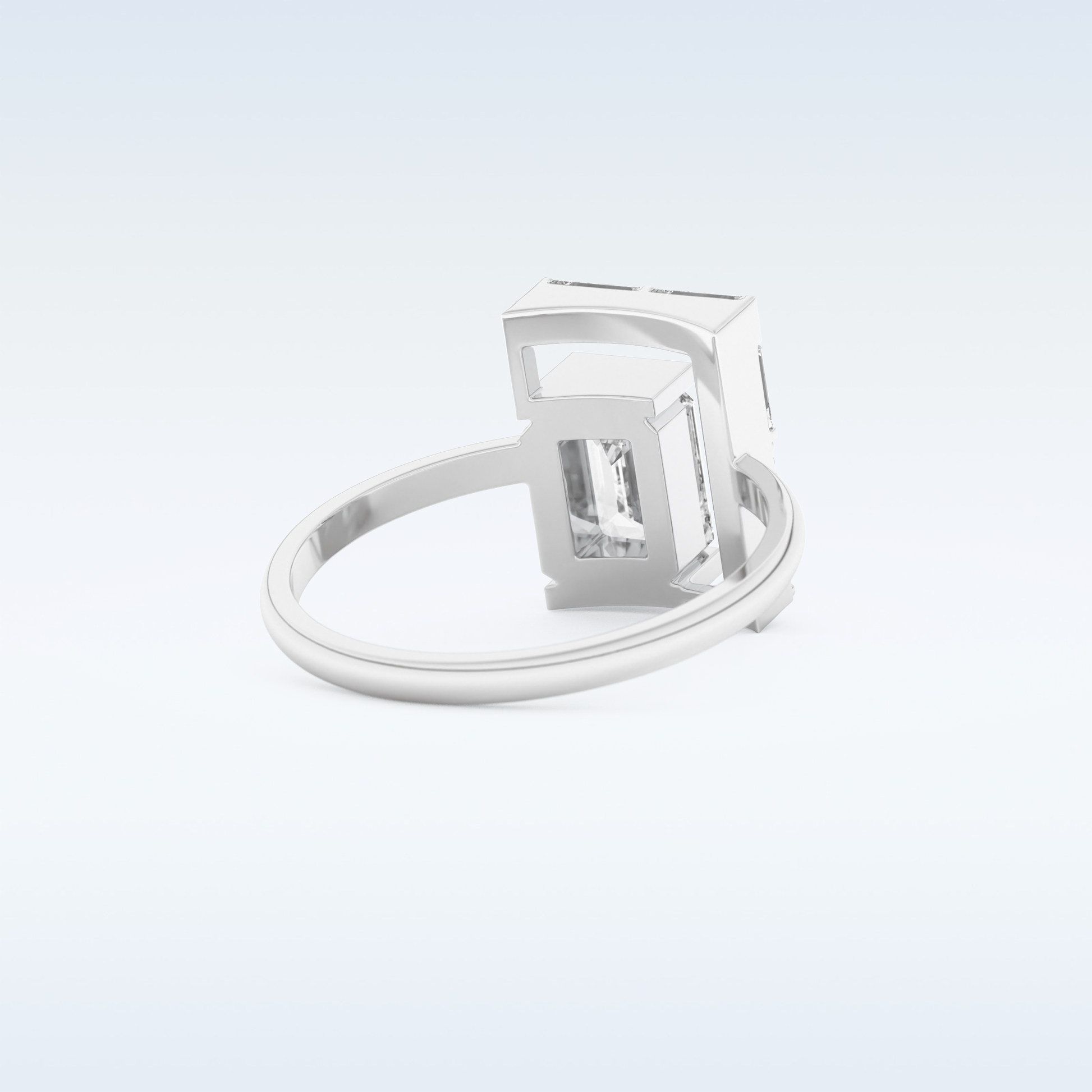 Geometric Wedding Band with 1.0 CT Round, Emerald & Baguette Cut Moissanite