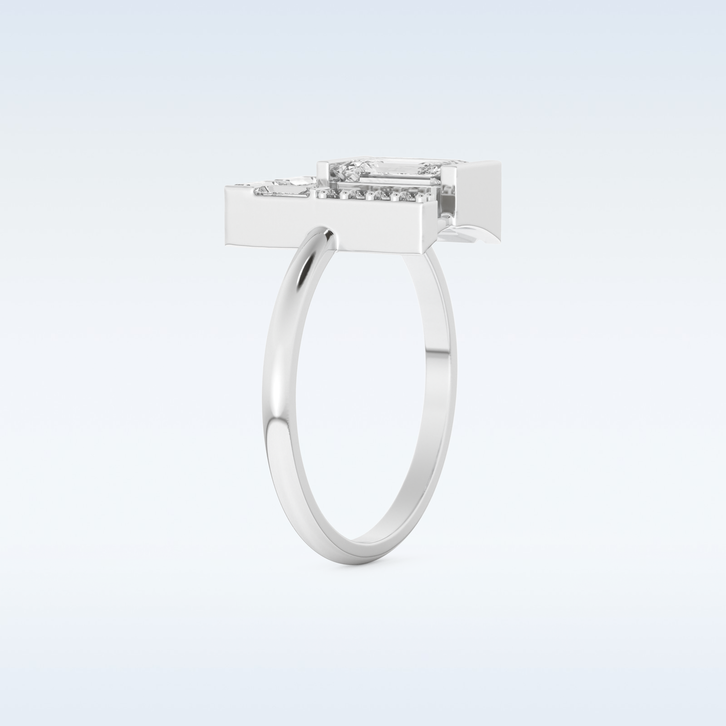 Geometric Wedding Band with 1.0 CT Round, Emerald & Baguette Cut Moissanite