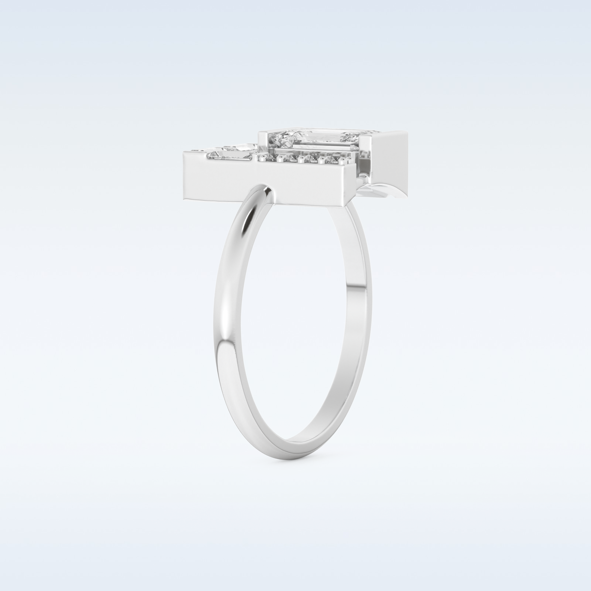 Geometric Wedding Band with 1.0 CT Round, Emerald & Baguette Cut Moissanite