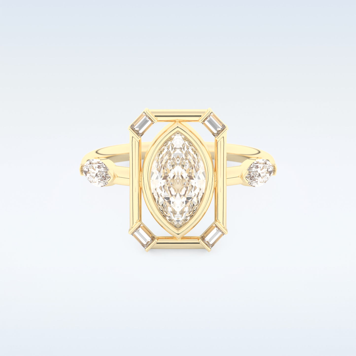 0.88 CT Bezel & Dainty Engagement Ring Featuring Marquise Moissanite