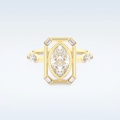 0.88 CT Bezel & Dainty Engagement Ring Featuring Marquise Moissanite