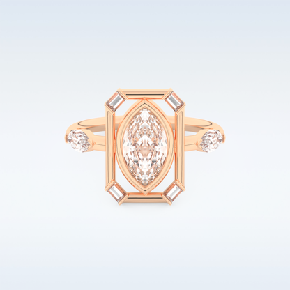 0.88 CT Bezel & Dainty Engagement Ring Featuring Marquise Moissanite