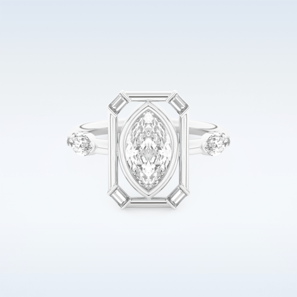 0.88 CT Bezel & Dainty Engagement Ring Featuring Marquise Moissanite