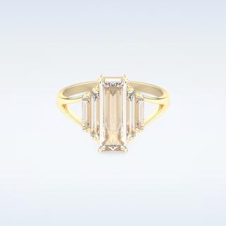 Moissanite Bridal Set – 1 CT Baguette Straight Cut Engagement Ring with Matching Band