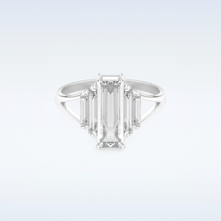 Moissanite Bridal Set – 1 CT Baguette Straight Cut Engagement Ring with Matching Band