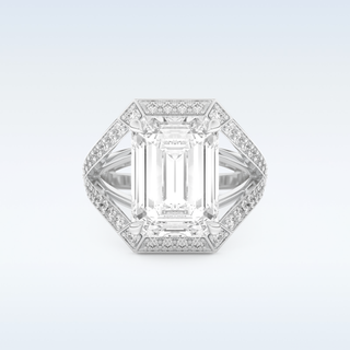 5.75 CT Criss Cross Engagement Ring Featuring Emerald Moissanite