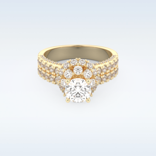 0.81 CT Double Halo & Pave Engagement Ring Featuring Round Moissanite