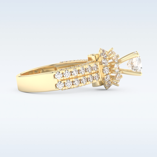 0.81 CT Double Halo & Pave Engagement Ring Featuring Round Moissanite