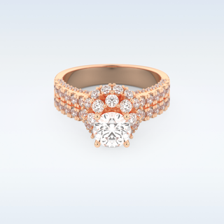 0.81 CT Double Halo & Pave Engagement Ring Featuring Round Moissanite