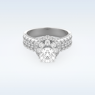0.81 CT Double Halo & Pave Engagement Ring Featuring Round Moissanite