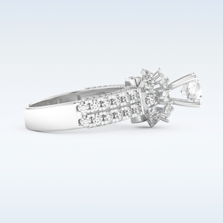 0.81 CT Double Halo & Pave Engagement Ring Featuring Round Moissanite