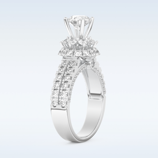 0.81 CT Double Halo & Pave Engagement Ring Featuring Round Moissanite