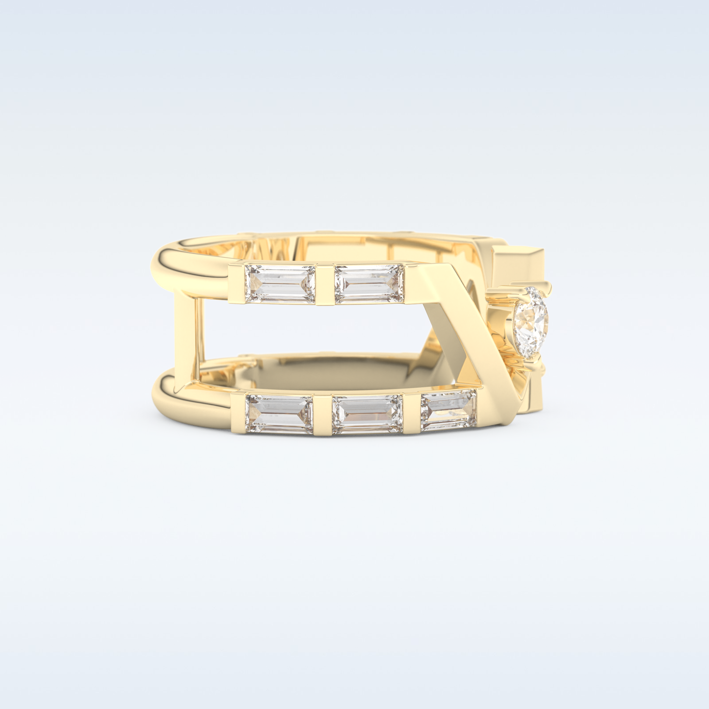 Stunning Wedding Band with 1.18 CT Round & Baguette Straight Cut Moissanite