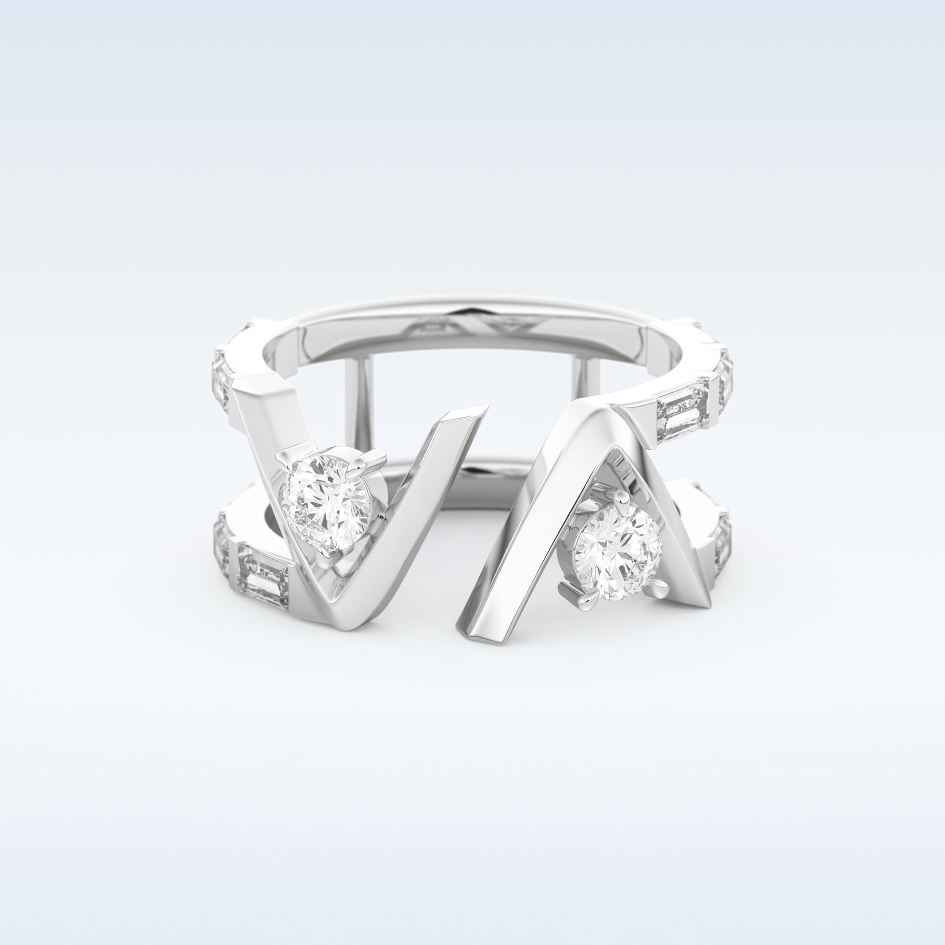 Stunning Wedding Band with 1.18 CT Round & Baguette Straight Cut Moissanite