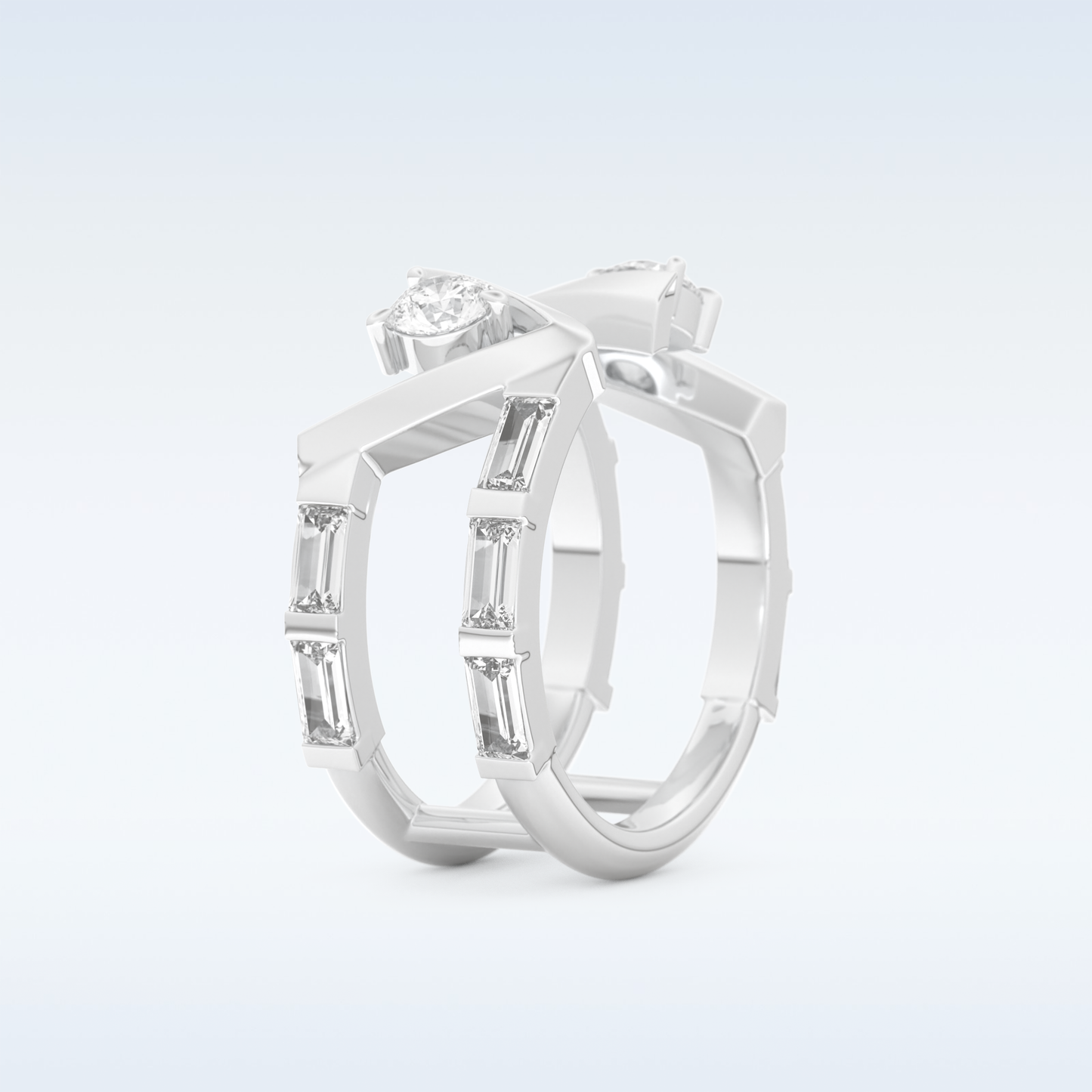 Stunning Wedding Band with 1.18 CT Round & Baguette Straight Cut Moissanite